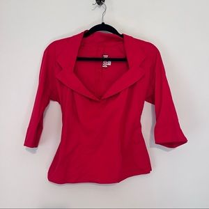 Pinup Couture Fitted Retro Collar Top Red Pinup Girl Stretch Womens Large